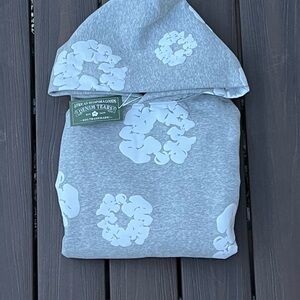 Gray Hoodie with White Floral Design